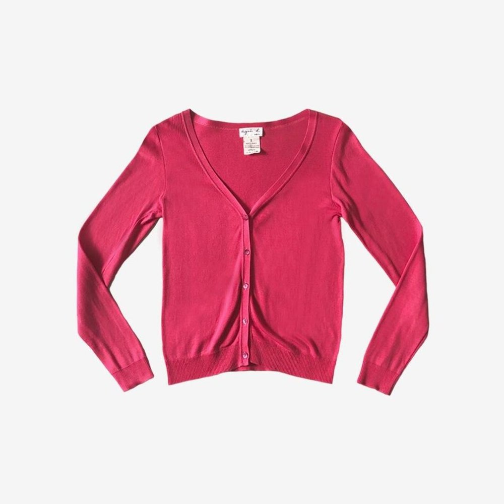 Vintage Pink Button-Up Long Sleeve Cardigan by Agnes B.